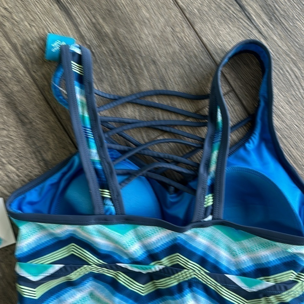 NWT Free Country swim size Medium blue & green tankini top - Picture 4 of 9